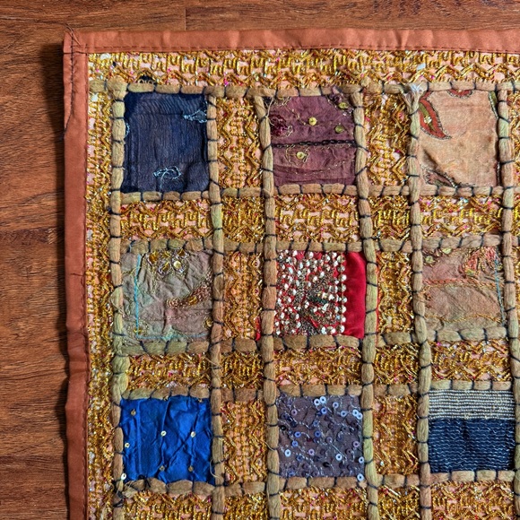 Handmade Indian batik hand-beaded patchwork pillow sham - Picture 2 of 7